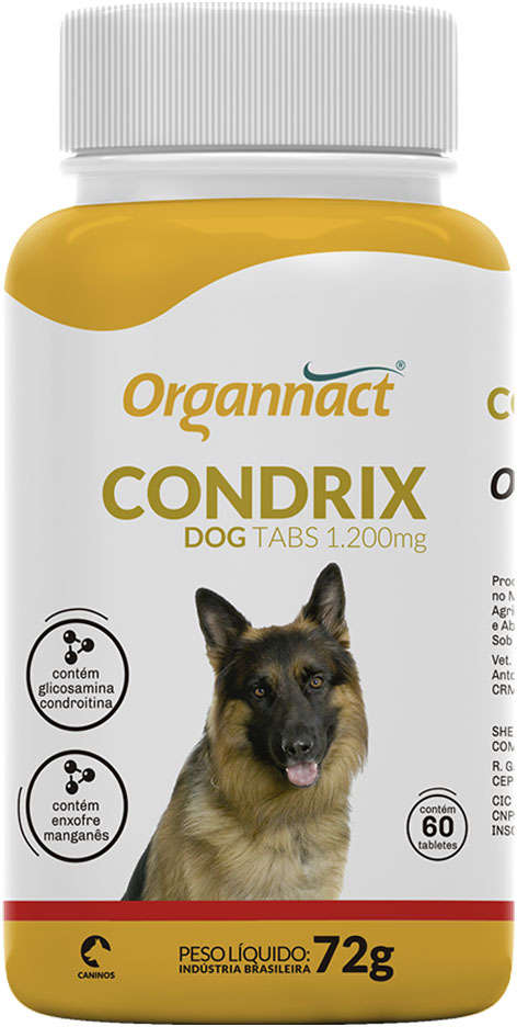Suplemento Organnact Condrix Dog Tabs com 60 Tabletes 1200 Mg - 72 g