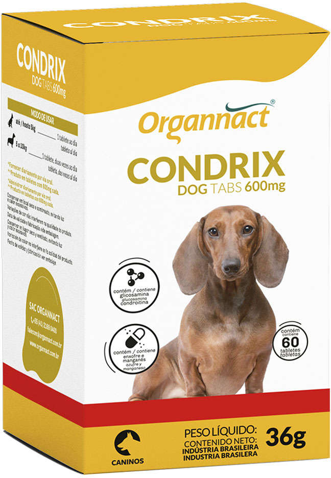 Suplemento Organnact Condrix Dog Tabs com 60 Tabletes 600 Mg - 36 g