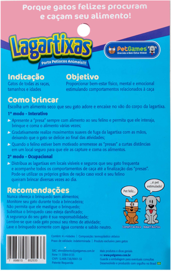 Brinquedo Porta Petisco Lagartixa para gatos - 4 Unidades