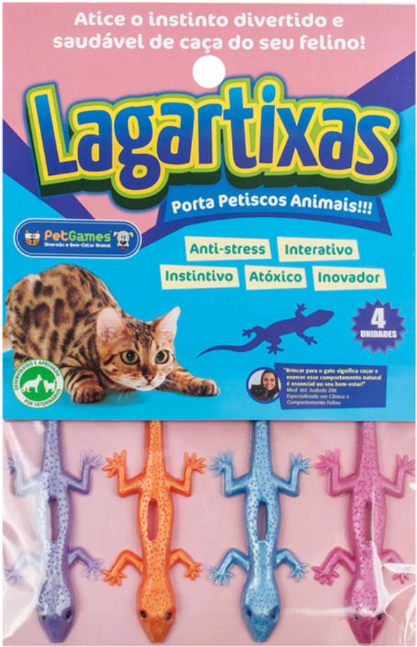 Brinquedo Porta Petisco Lagartixa para gatos - 4 Unidades