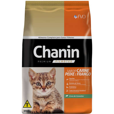 Ração Seca Chanin Carne, Peixe e Frango para Gatos Filhotes