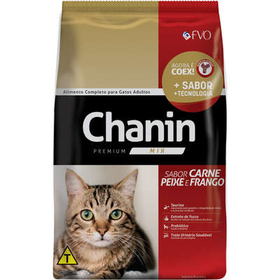 Ração Seca Chanin Carne, Peixe e Frango para Gatos Adultos