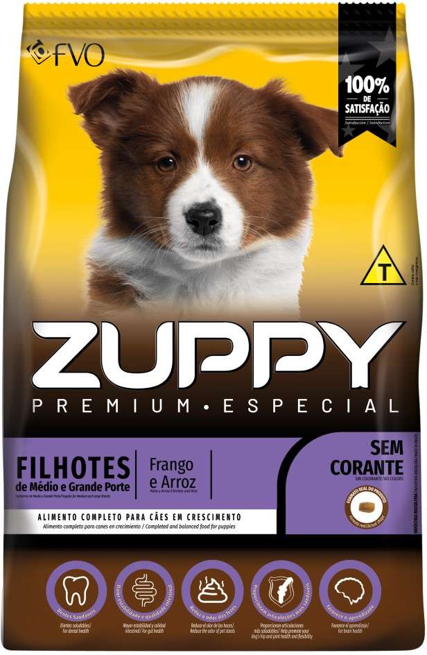 Ração Seca Zuppy Frango e Arroz para Cães Filhotes de Porte Médio e Grande - 15Kg
