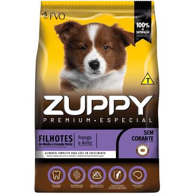 Ração Seca Zuppy Frango e Arroz para Cães Filhotes de Porte Médio e Grande