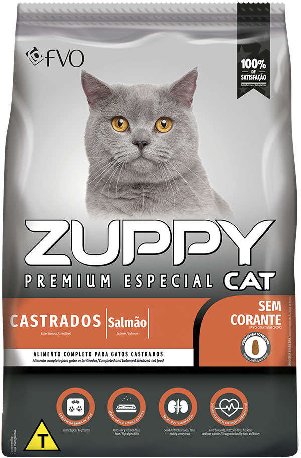 Ração Seca Zuppy Salmão para Gatos Adultos Castrados - 10,1Kg