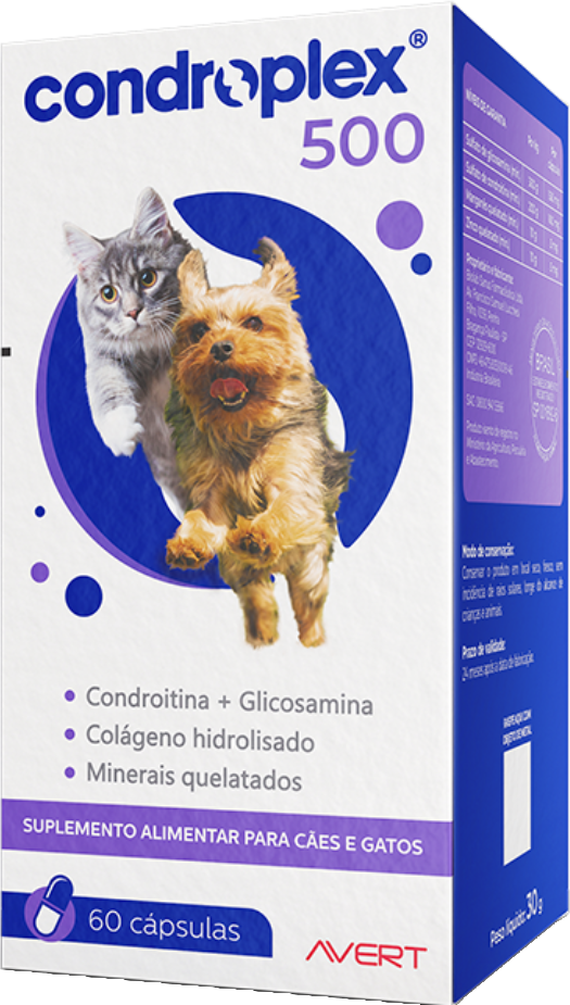 Suplemento Alimentar CondroPlex 500 para Cães e Gatos de Pequeno Porte - 60 Cápsulas