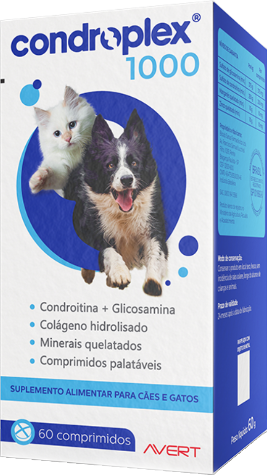 Suplemento Alimentar Avert CondroPlex 1000 para Cães e Gatos de Médio e Grande Porte - 60 Comprimidos