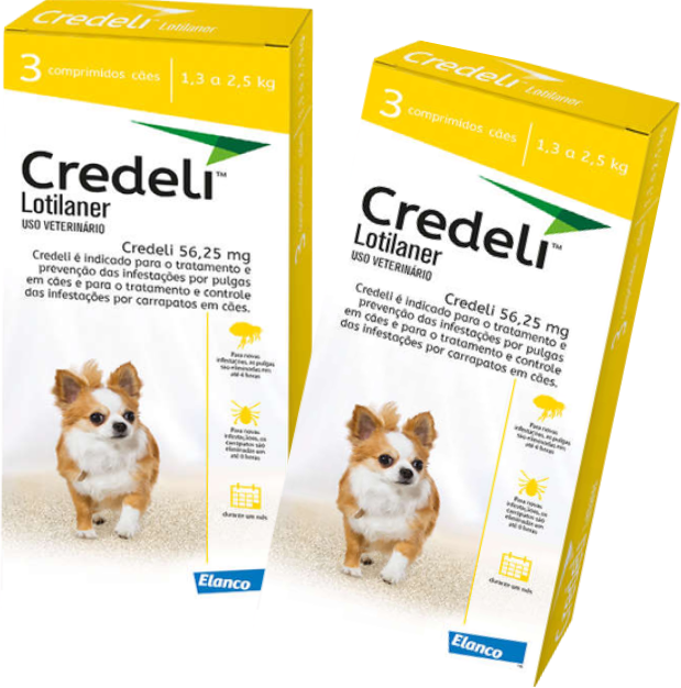 Kit Antipulgas e Carrapatos Elanco Credeli 56,25 mg para Cães de 1,3 até 2,5Kg - 2 Caixas (6 Comprimidos)