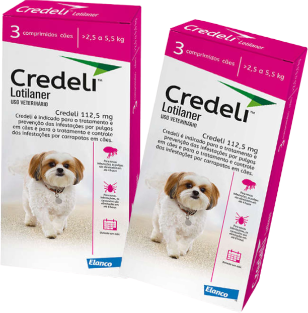 Kit Antipulgas e Carrapatos Elanco Credeli 112,5 mg Para Cães de 2,5 a 5,5Kg - 2 Caixas (6 Comprimidos)