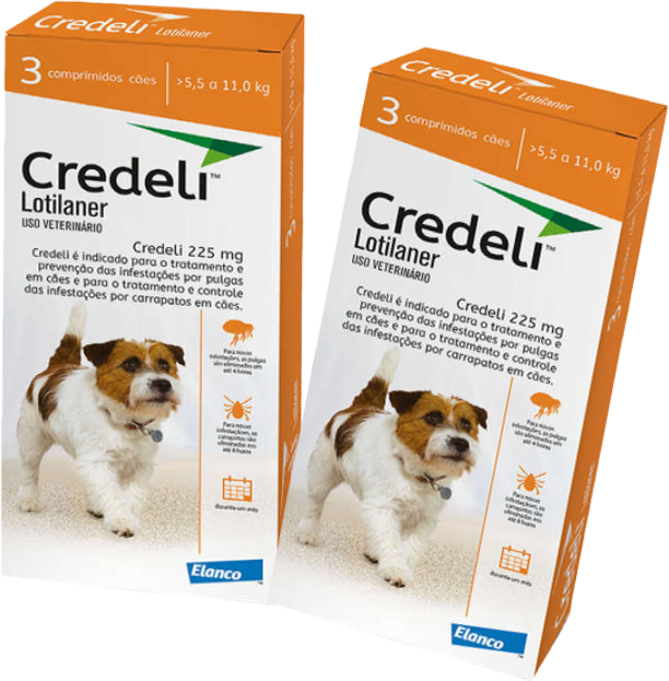 Kit Antipulgas e Carrapatos Elanco Credeli 225 mg para Cães de 5,5 até 11Kg - 2 Caixas (6 Comrpimidos)