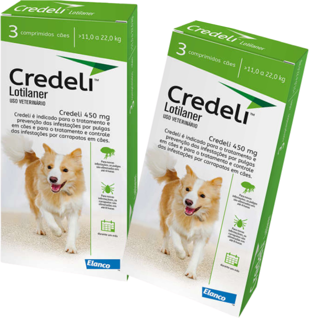 Kit Antipulgas e Carrapatos Elanco Credeli 450 mg para Cães de 11 até 22Kg - 2 Caixas (2 Comprimidos)