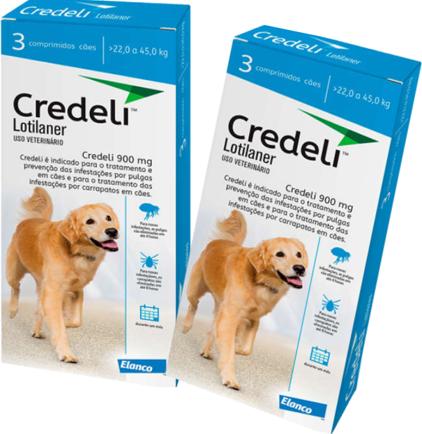 Kit Antipulgas e Carrapatos Elanco Credeli 900 mg para Cães de 22 até 45Kg - 2 Caixas (6 Comprimidos)
