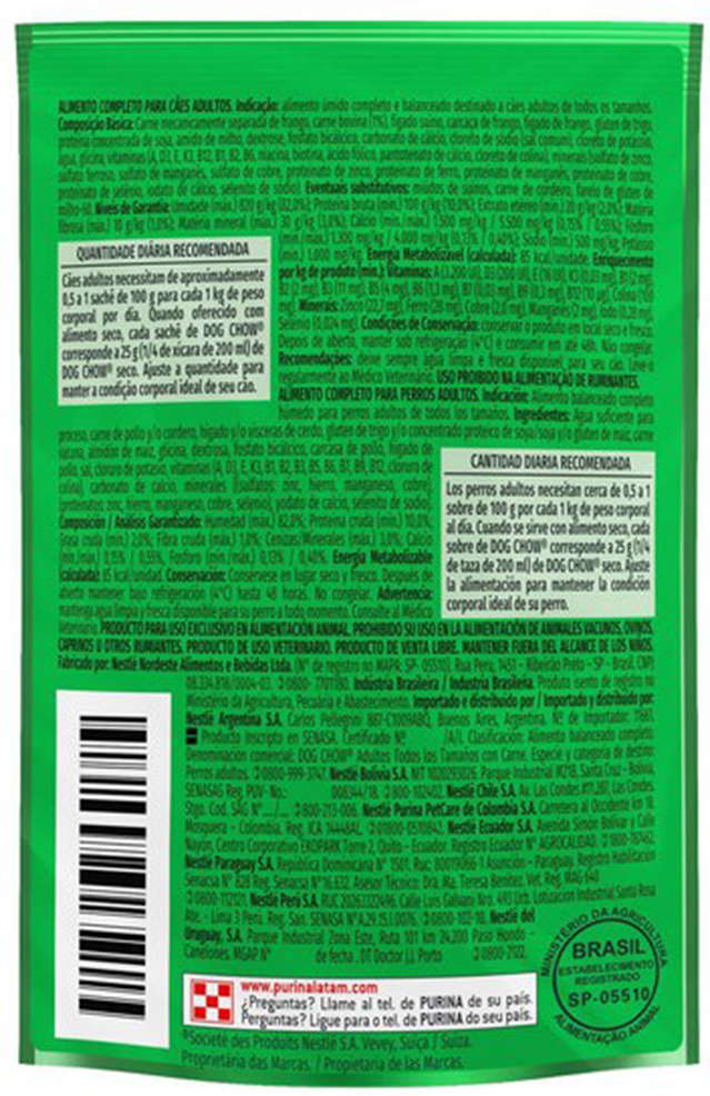 Ração Úmida Nestlé Purina Dog Chow Sachê Carne para Cães Adultos - 100 g