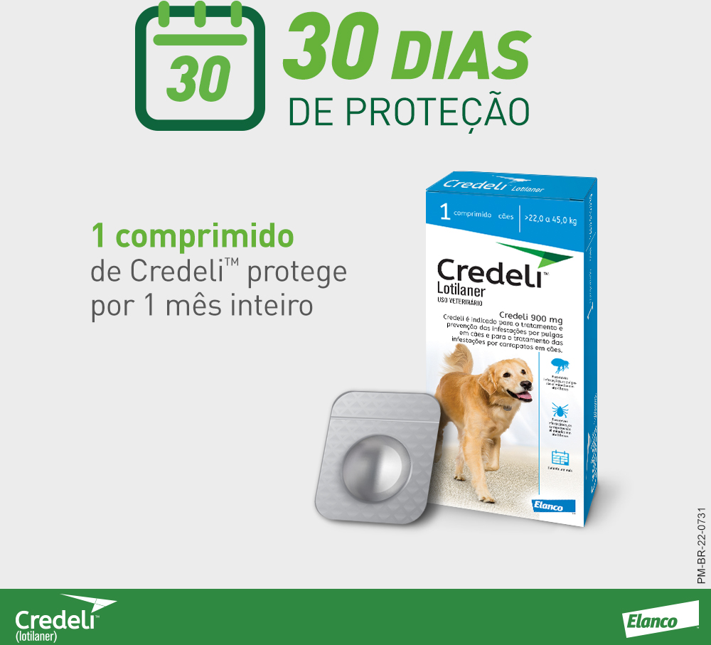 Antipulgas e Carrapatos Credeli 900 mg para Cães de 22 a 45Kg - 1 Comprimido