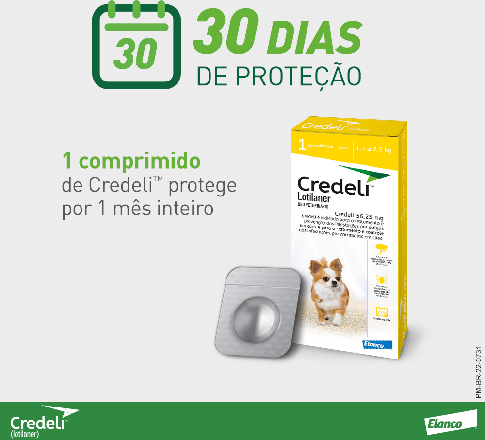 Antipulgas e Carrapatos Credeli 56,25 mg para Cães de 1,3 a 2,5Kg - 1 Comprimido