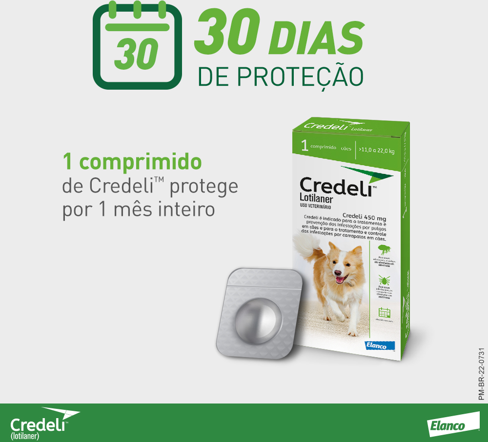 Antipulgas e Carrapatos Credeli 450 mg para Cães de 11 a 22Kg - 1 Comprimido