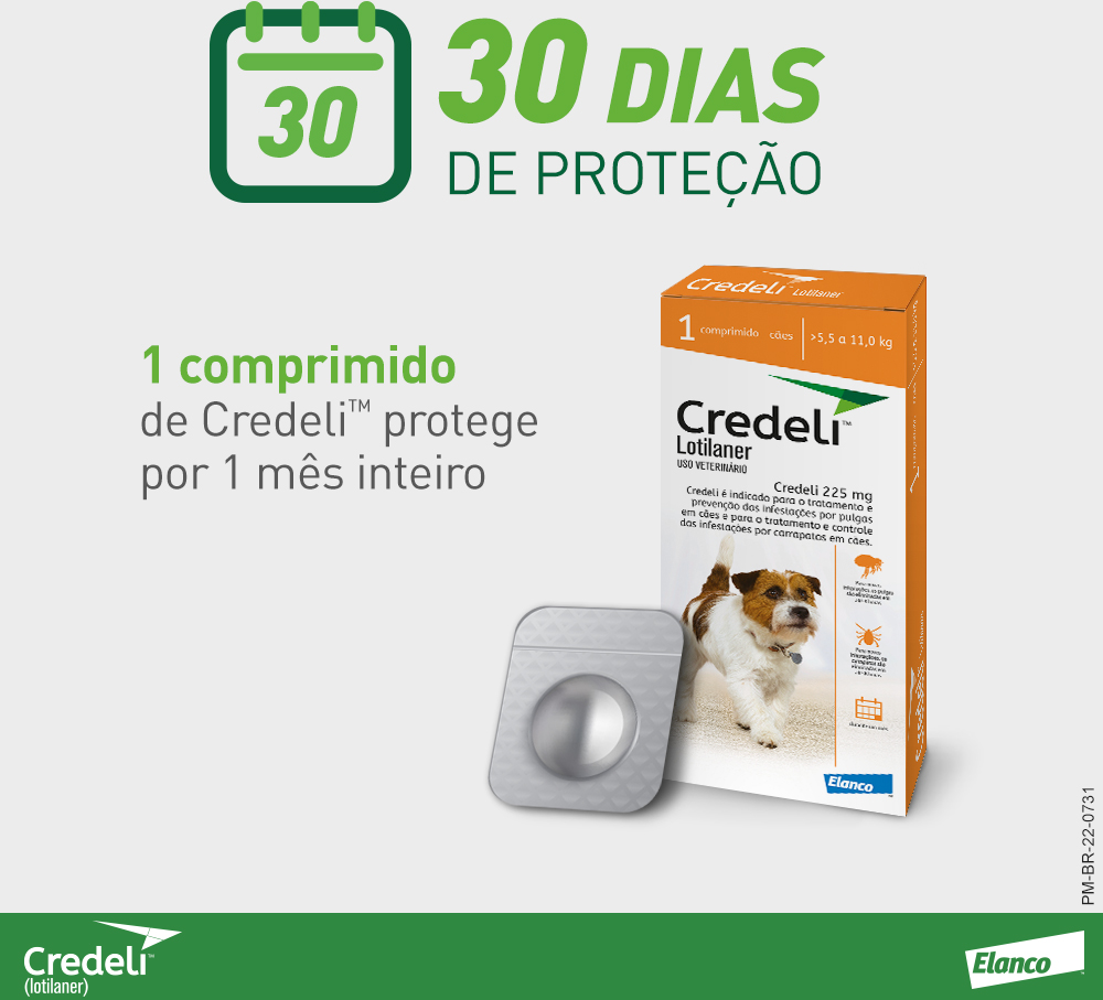 Antipulgas e Carrapatos Credeli 225 mg para Cães de 5,5 a 11Kg - 1 Comprimido
