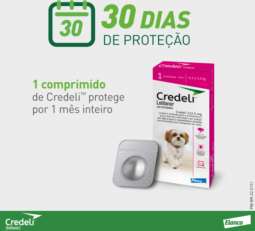 Antipulgas e Carrapatos Credeli 112,5 mg para Cães de 2,5 a 5,5Kg - 1 Comprimido