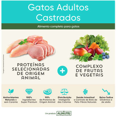 Ração Seca Alinutri Nature Fórmula Pro para Gatos Adultos Castrados
