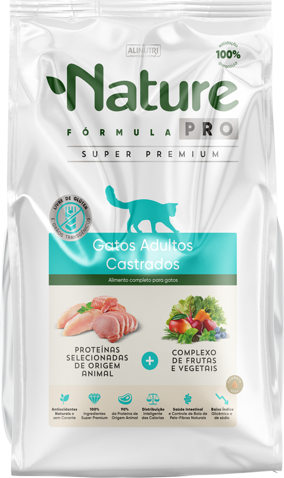 Ração Seca Alinutri Nature Fórmula Pro para Gatos Adultos Castrados - 7,5Kg