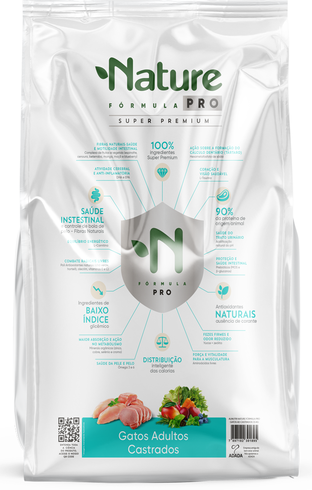 Ração Seca Alinutri Nature Fórmula Pro para Gatos Adultos Castrados - 7,5Kg