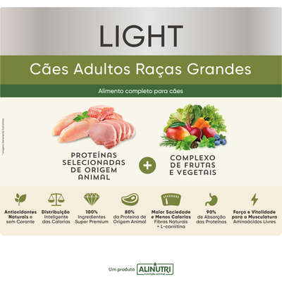 Ração Seca Alinutri Nature Fórmula Pro Light para Cães Adultos Raças Grandes