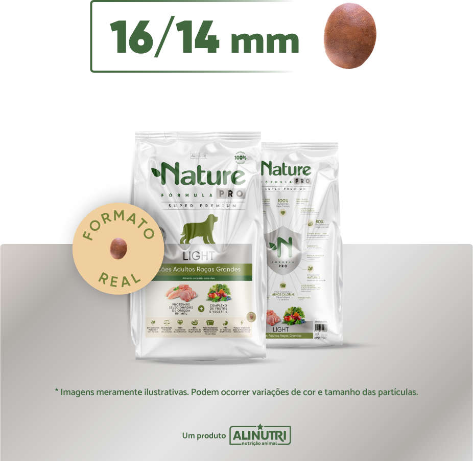 Ração Seca Alinutri Nature Fórmula Pro Light para Cães Adultos Raças Grandes - 15Kg
