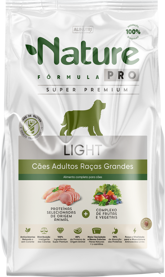 Ração Seca Alinutri Nature Fórmula Pro Light para Cães Adultos Raças Grandes - 15Kg