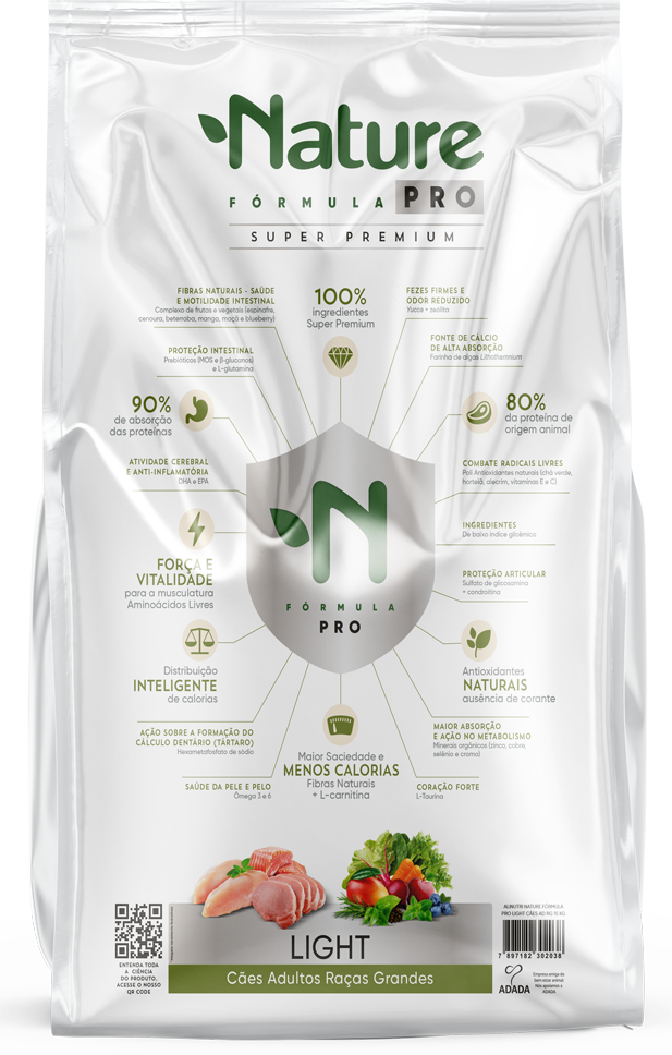 Ração Seca Alinutri Nature Fórmula Pro Light para Cães Adultos Raças Grandes - 15Kg