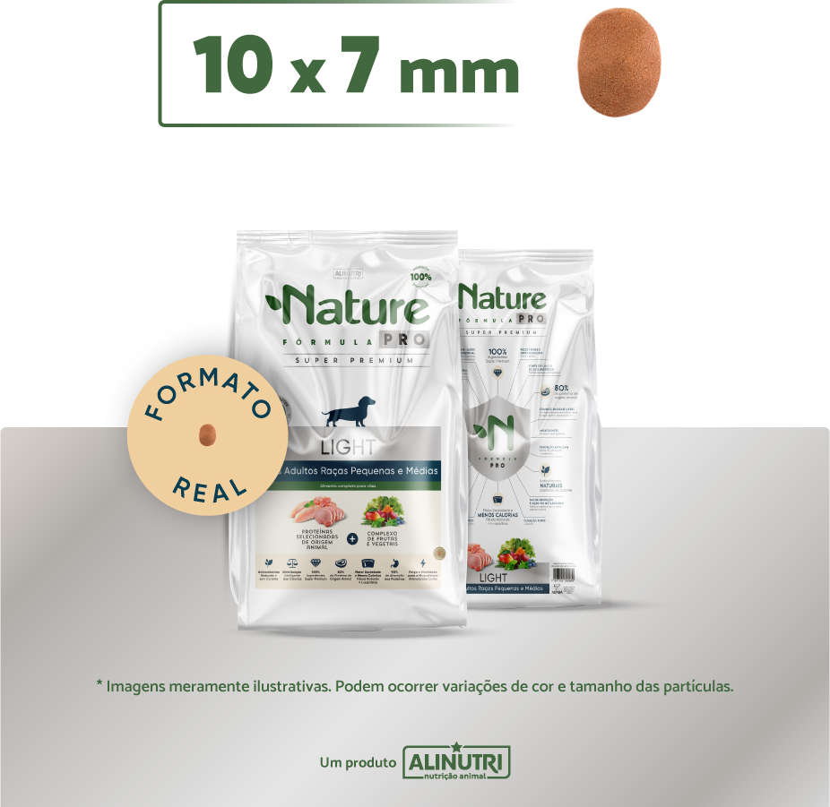 Ração Seca Alinutri Nature Fórmula Pro Light para Cães Adultos Raças Pequenas e Médias - 12Kg