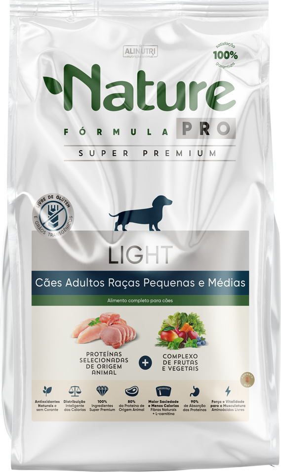Ração Seca Alinutri Nature Fórmula Pro Light para Cães Adultos Raças Pequenas e Médias - 12Kg