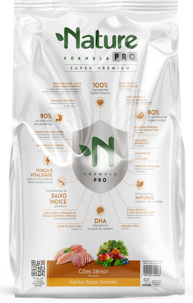 Ração Seca Alinutri Nature Fórmula Pro para Cães Sênior Raças Grandes com 5 Anos ou Mais - 15Kg