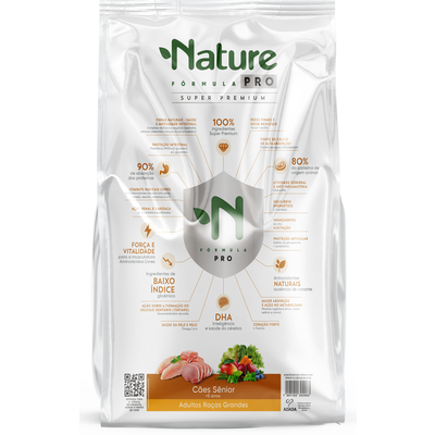 Ração Seca Alinutri Nature Fórmula Pro para Cães Sênior Raças Grandes com 5 Anos ou Mais