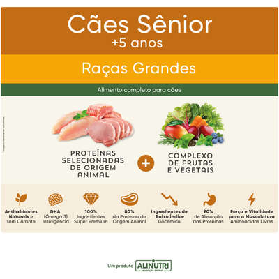 Ração Seca Alinutri Nature Fórmula Pro para Cães Sênior Raças Grandes com 5 Anos ou Mais