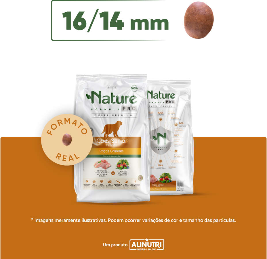 Ração Seca Alinutri Nature Fórmula Pro para Cães Sênior Raças Grandes com 5 Anos ou Mais - 15Kg