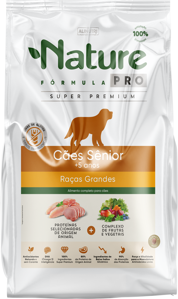 Ração Seca Alinutri Nature Fórmula Pro para Cães Sênior Raças Grandes com 5 Anos ou Mais - 15Kg