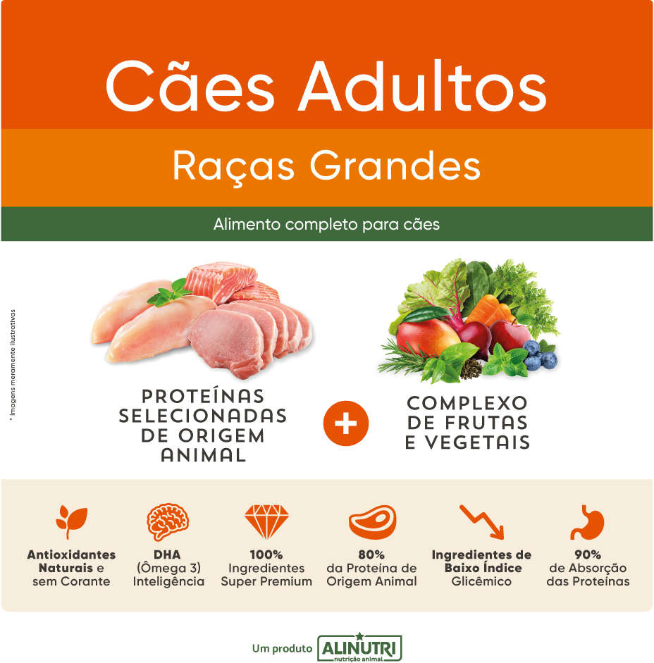 Ração Seca Alinutri Nature Fórmula Pro para Cães Adultos Raças Grandes - 15Kg
