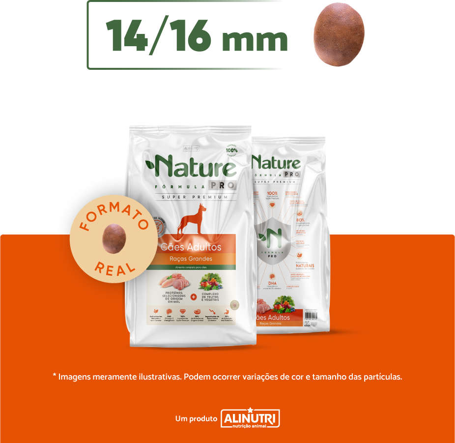 Ração Seca Alinutri Nature Fórmula Pro para Cães Adultos Raças Grandes - 15Kg