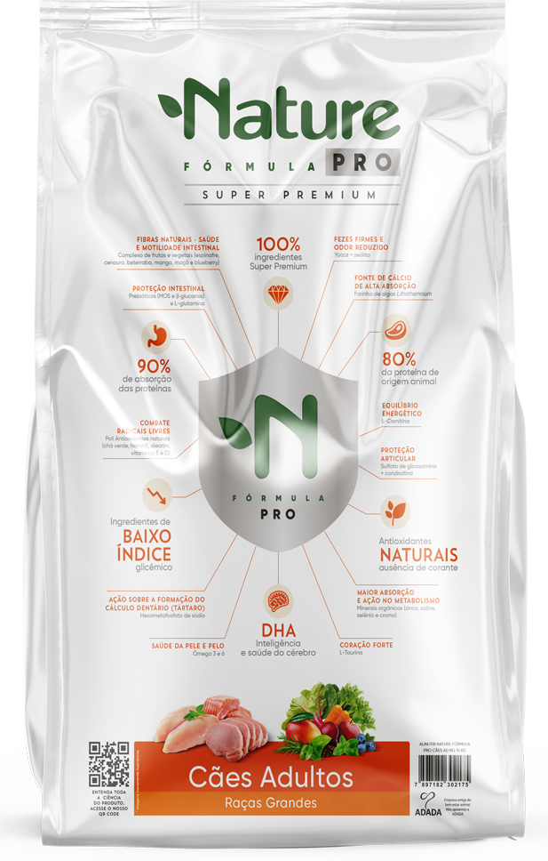 Ração Seca Alinutri Nature Fórmula Pro para Cães Adultos Raças Grandes - 15Kg