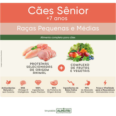 Ração Seca Alinutri Nature Fórmula Pro para Cães Sênior Raças Pequenas e Médias com 7 Anos ou Mais