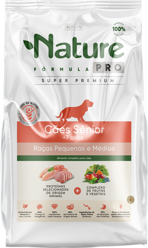 Ração Seca Alinutri Nature Fórmula Pro para Cães Sênior Raças Pequenas e Médias com 7 Anos ou Mais - 12Kg