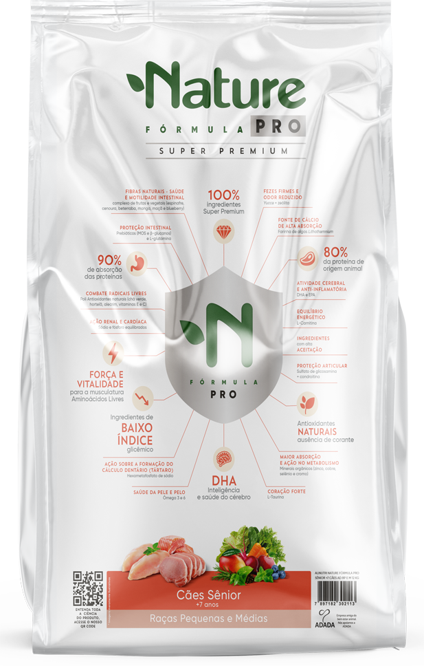 Ração Seca Alinutri Nature Fórmula Pro para Cães Sênior Raças Pequenas e Médias com 7 Anos ou Mais - 12Kg