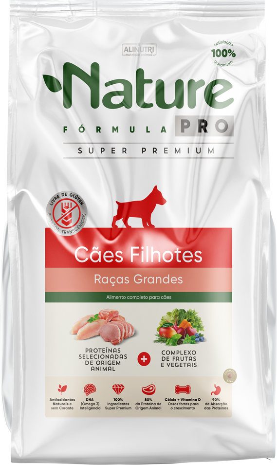 Ração Seca Alinutri Nature Fórmula Pro para Cães Filhotes Raças Grandes - 15Kg