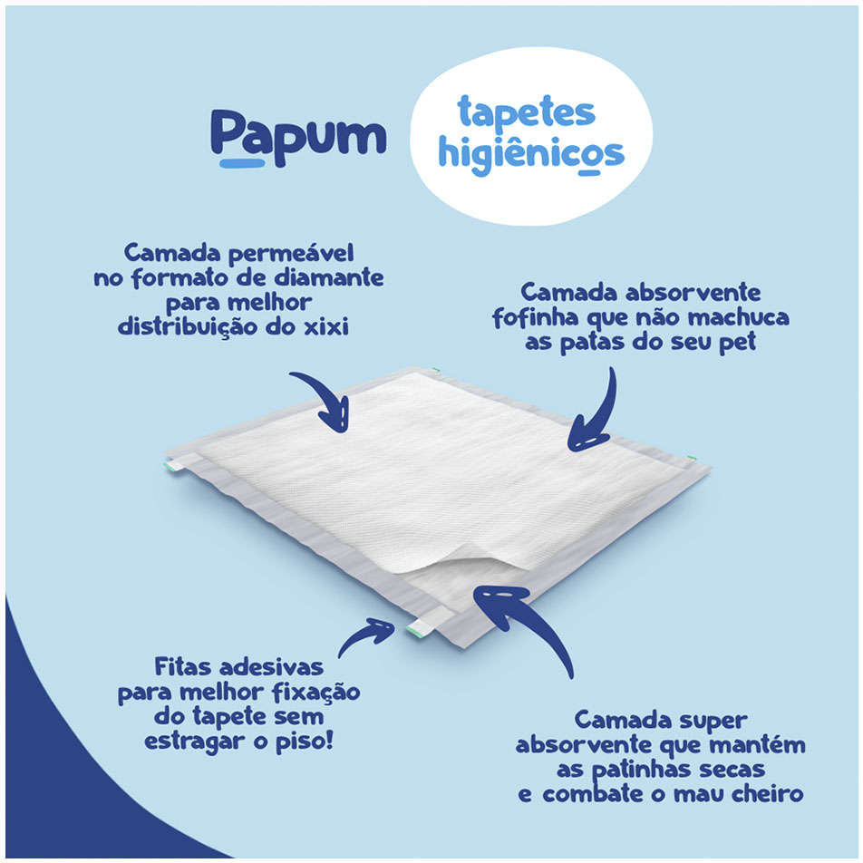Tapete Higiênico Papum 60x55cm para Cães de Pequeno Porte - 50 Unidades