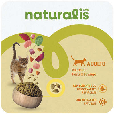 Ração Seca Total Naturalis Peru e Frango para Gatos Adultos Castrados