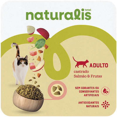 Ração Seca Total Naturalis Salmão e Frutas para Gatos Adultos Castrados