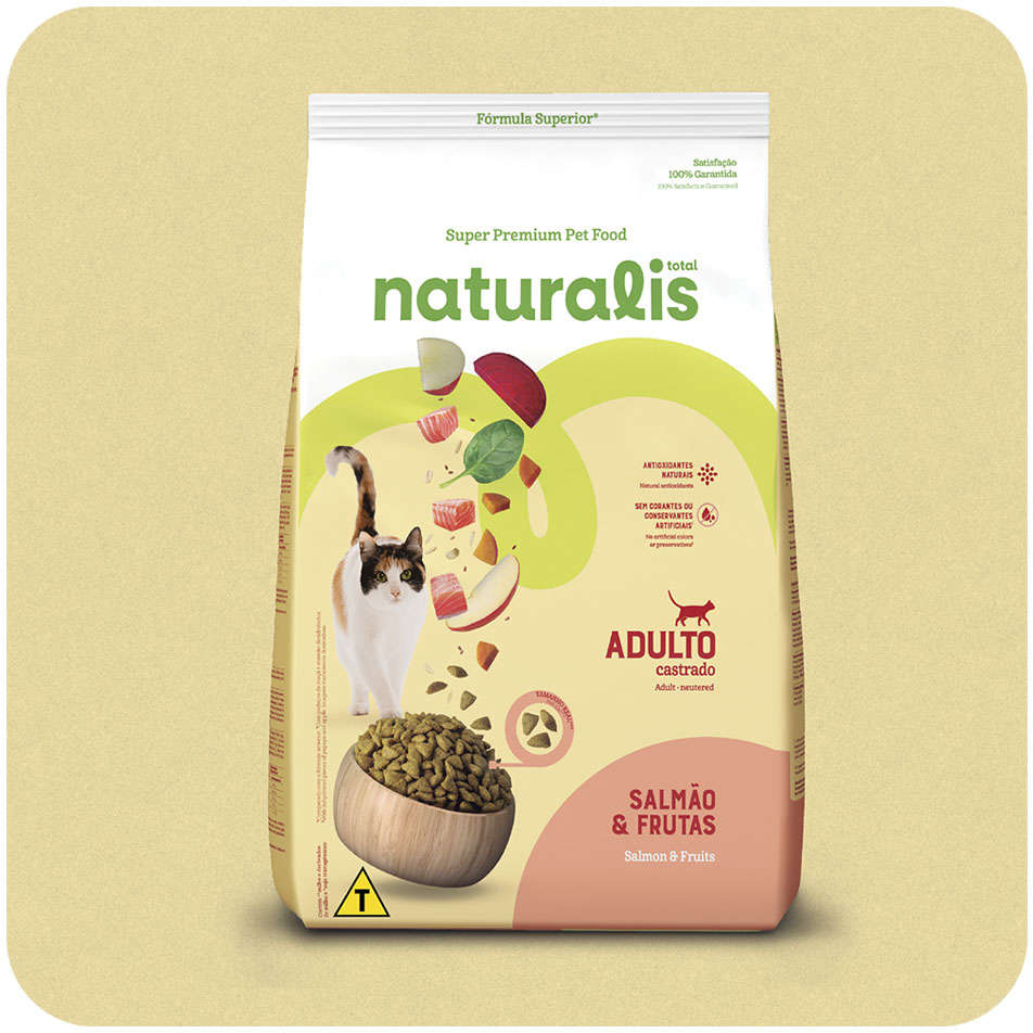 Ração Seca Total Naturalis Salmão e Frutas para Gatos Adultos Castrados - 9Kg