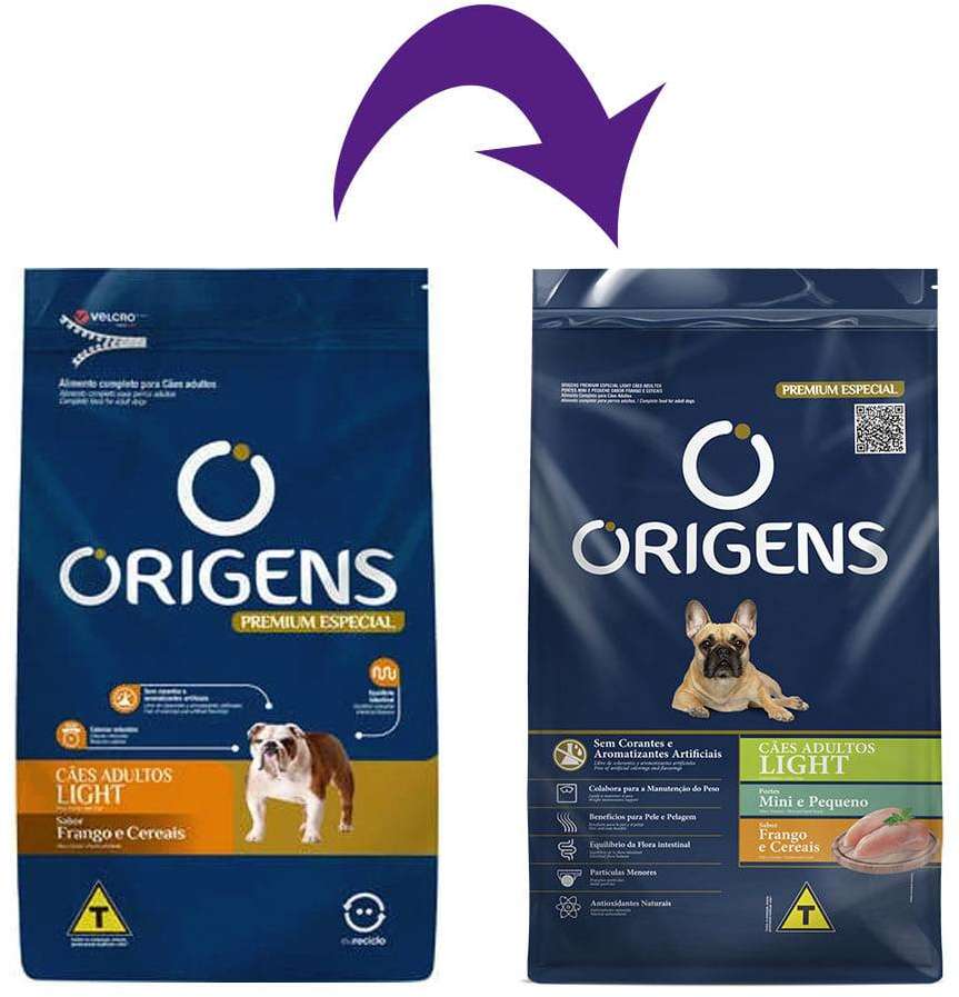 Ração Seca Origens Premium Especial Light Frango e Cereais Cães Adultos - 3Kg