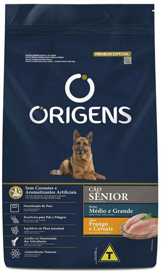 Ração Seca Origens Frango e Cereais Integrais para Cão Sênior - 15Kg
