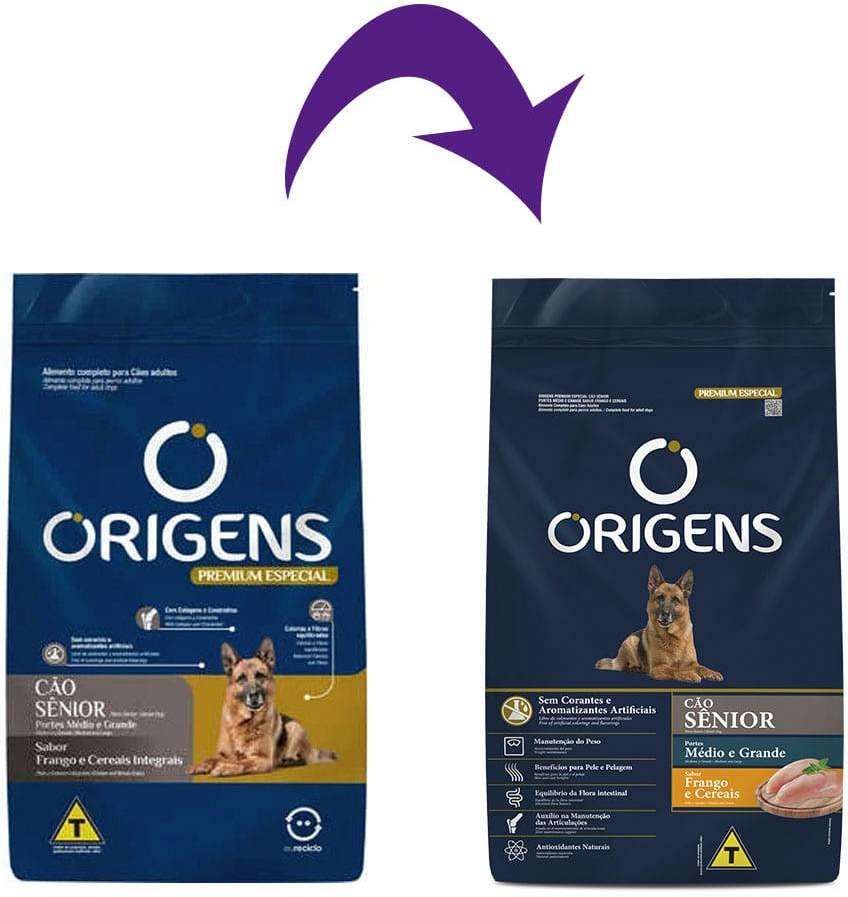 Ração Seca Origens Frango e Cereais Integrais para Cão Sênior - 15Kg
